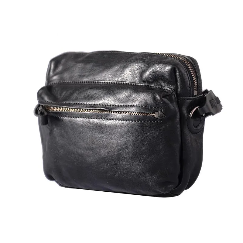 Fashion Simple Black Small Leather Men Side Bag Tan Messenger Bag Courier Bag For Men