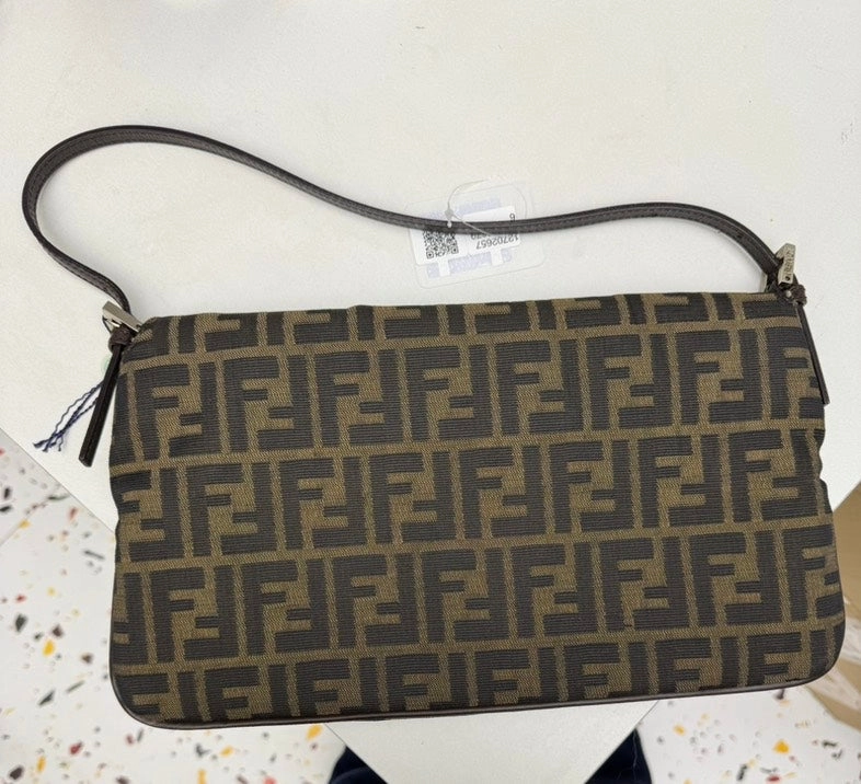Fendi Baguette Brown Canvas Shoulder Bag