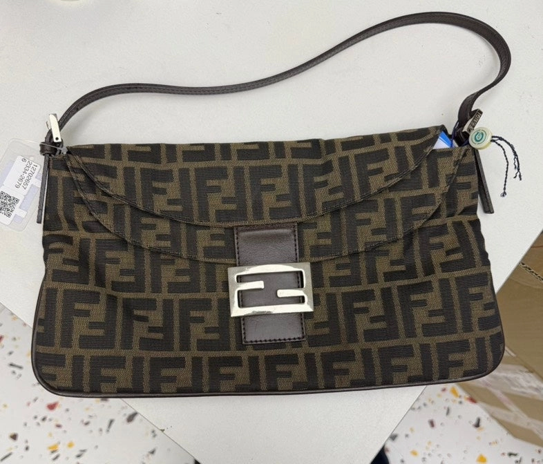 Fendi Baguette Brown Canvas Shoulder Bag
