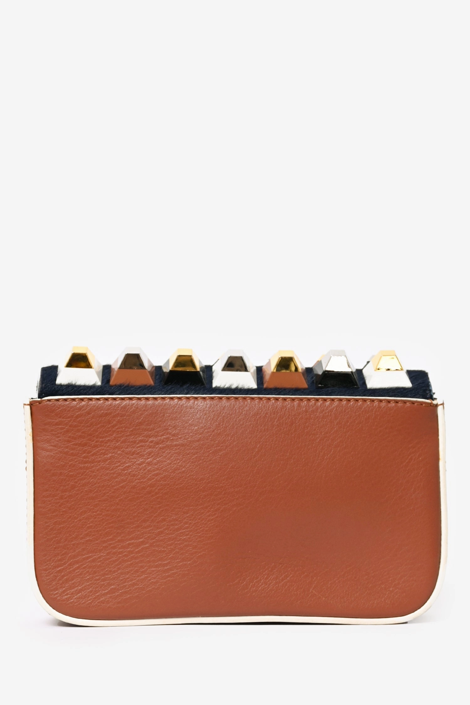 Fendi Brown Leather/Blue Calfhair Fur 3 Baguette Crossbody Bag