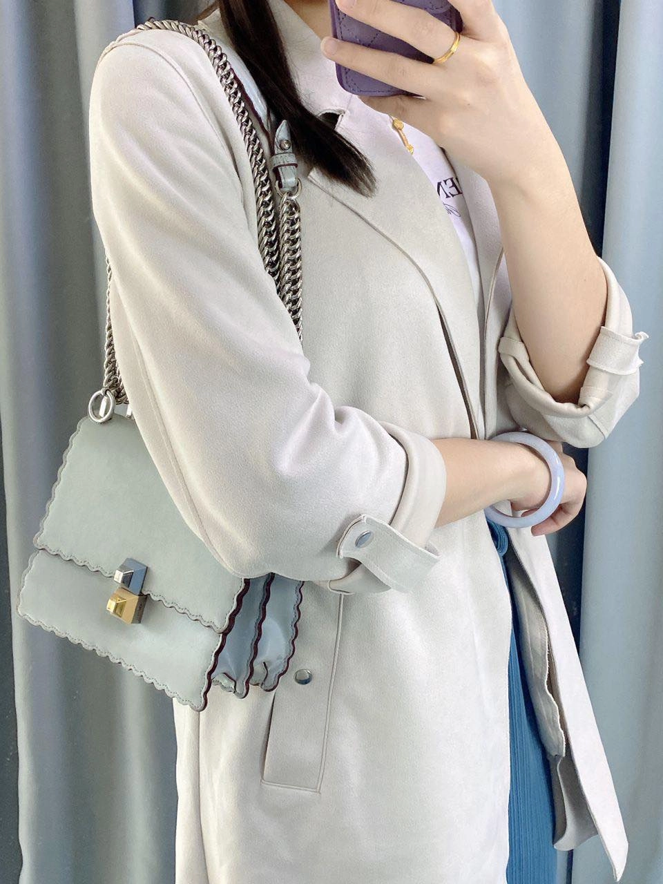 Fendi Pearl Grey Kan Crossbody