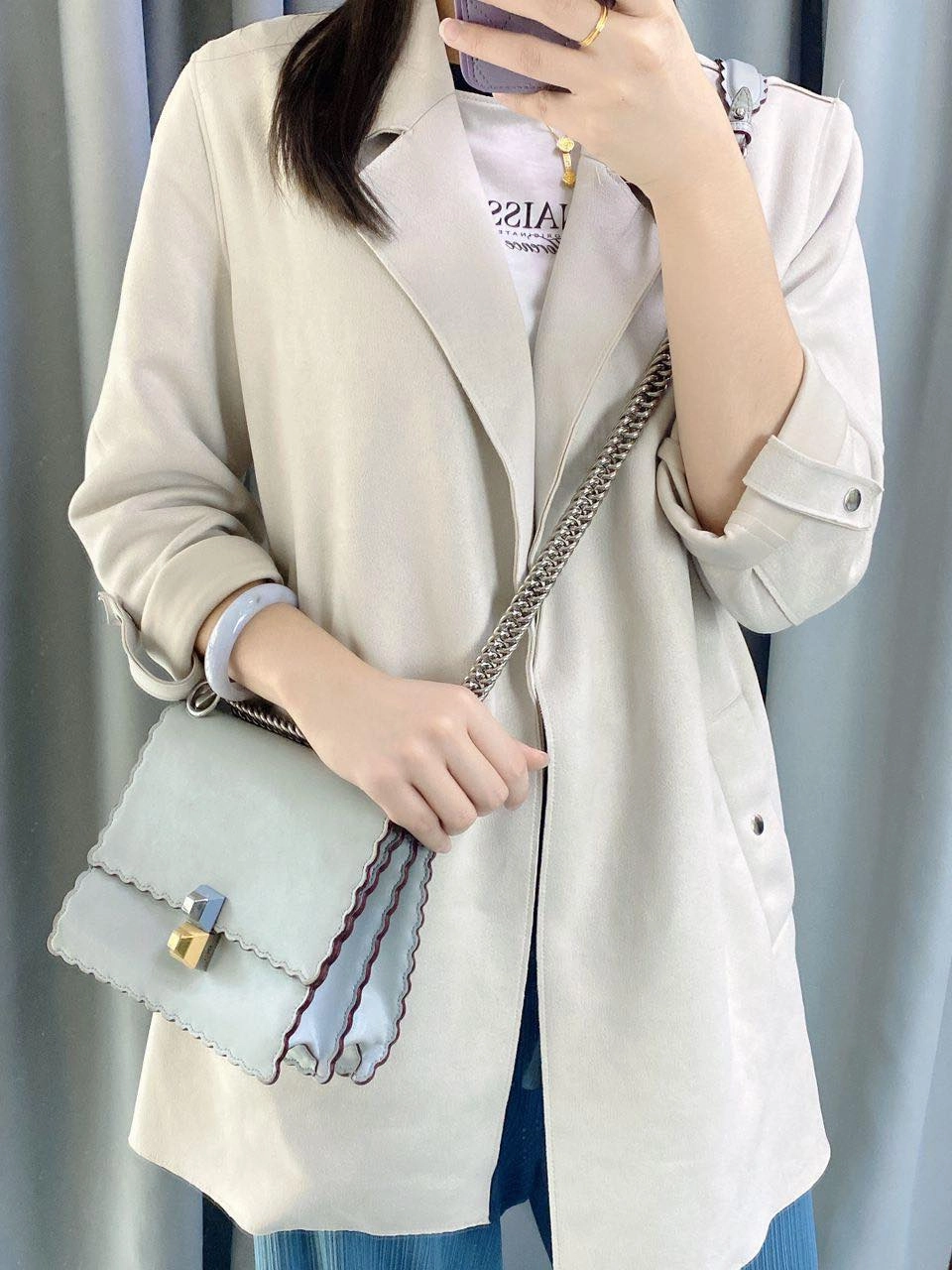 Fendi Pearl Grey Kan Crossbody