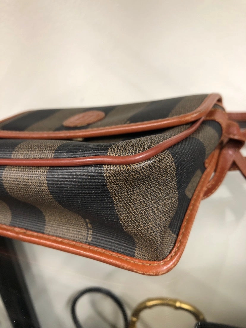Fendi Vintage Stripe Brown Canvas Crossbody Bag