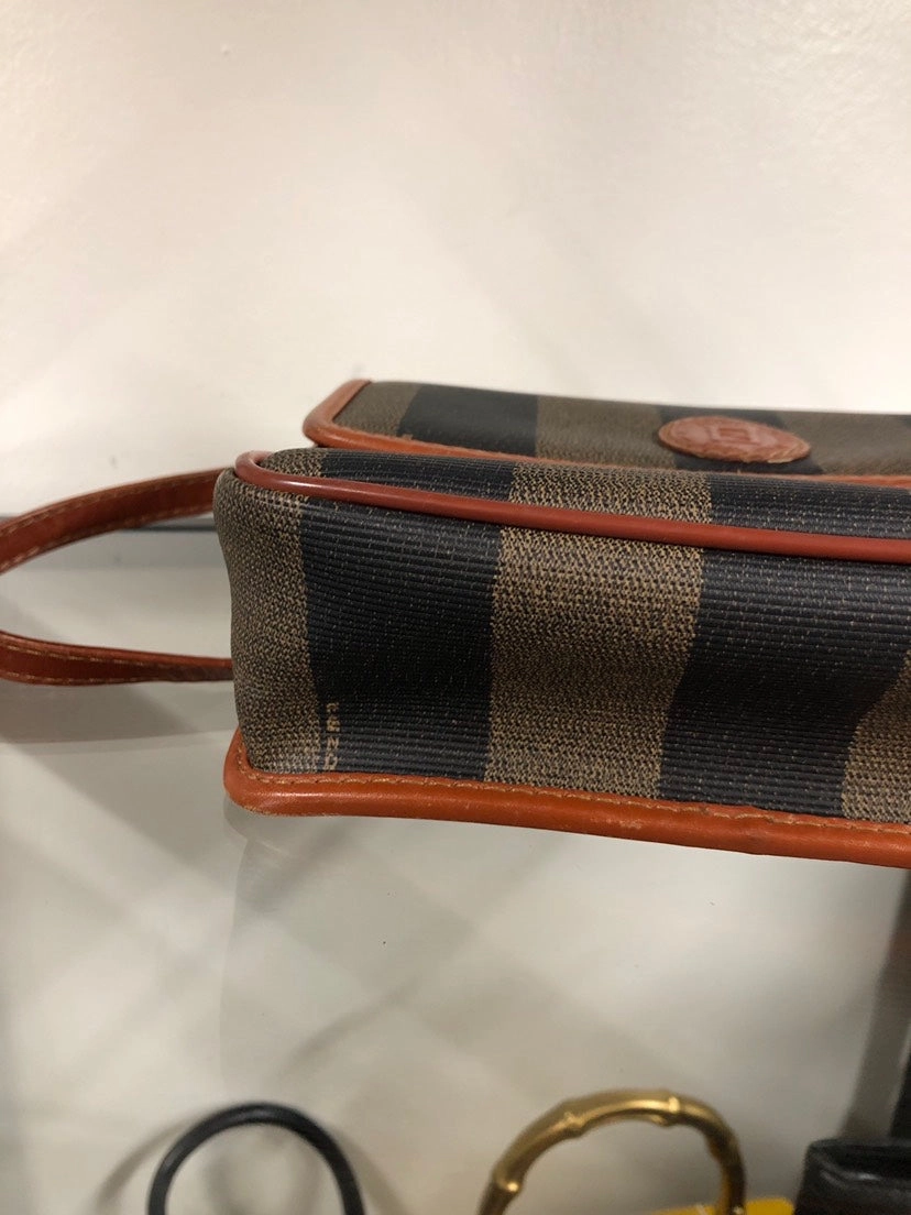 Fendi Vintage Stripe Brown Canvas Crossbody Bag