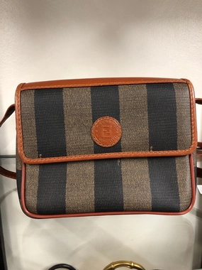 Fendi Vintage Stripe Brown Canvas Crossbody Bag