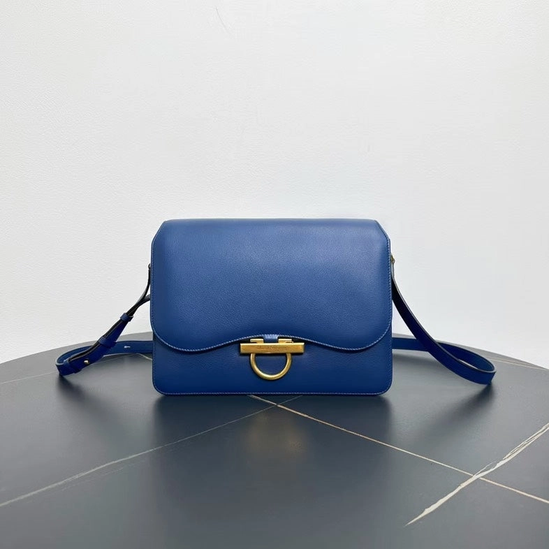 Ferragamo Large Blue Leather Crossbody Bag