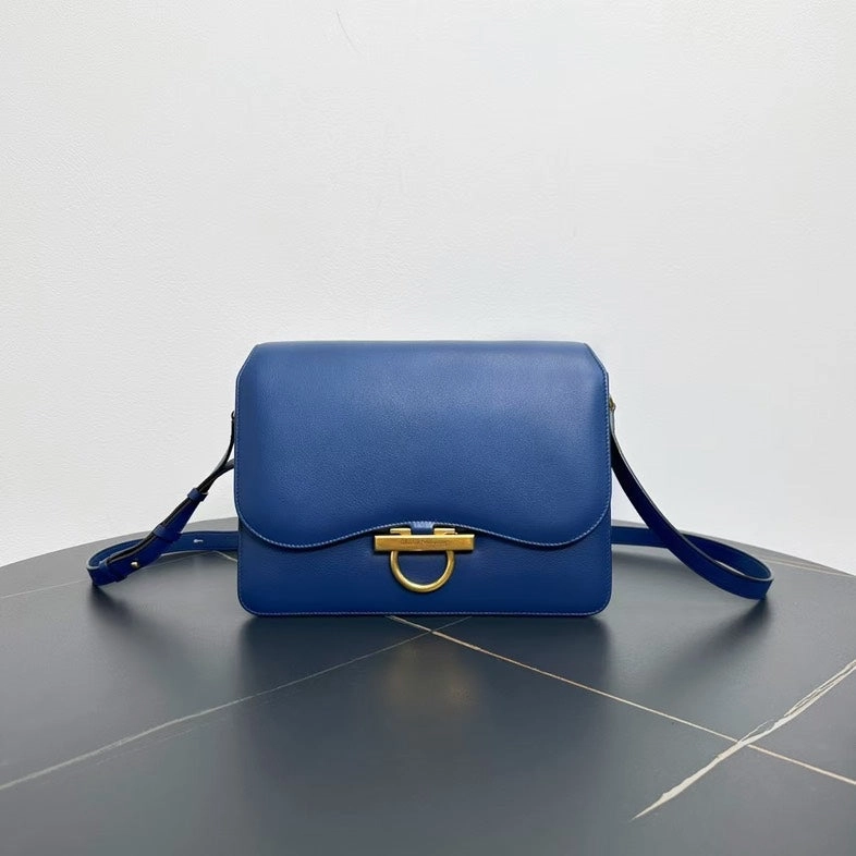 Ferragamo Large Blue Leather Crossbody Bag