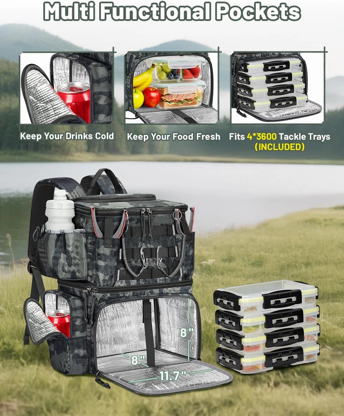 Fishing Backpack with 4 Tackle Boxes