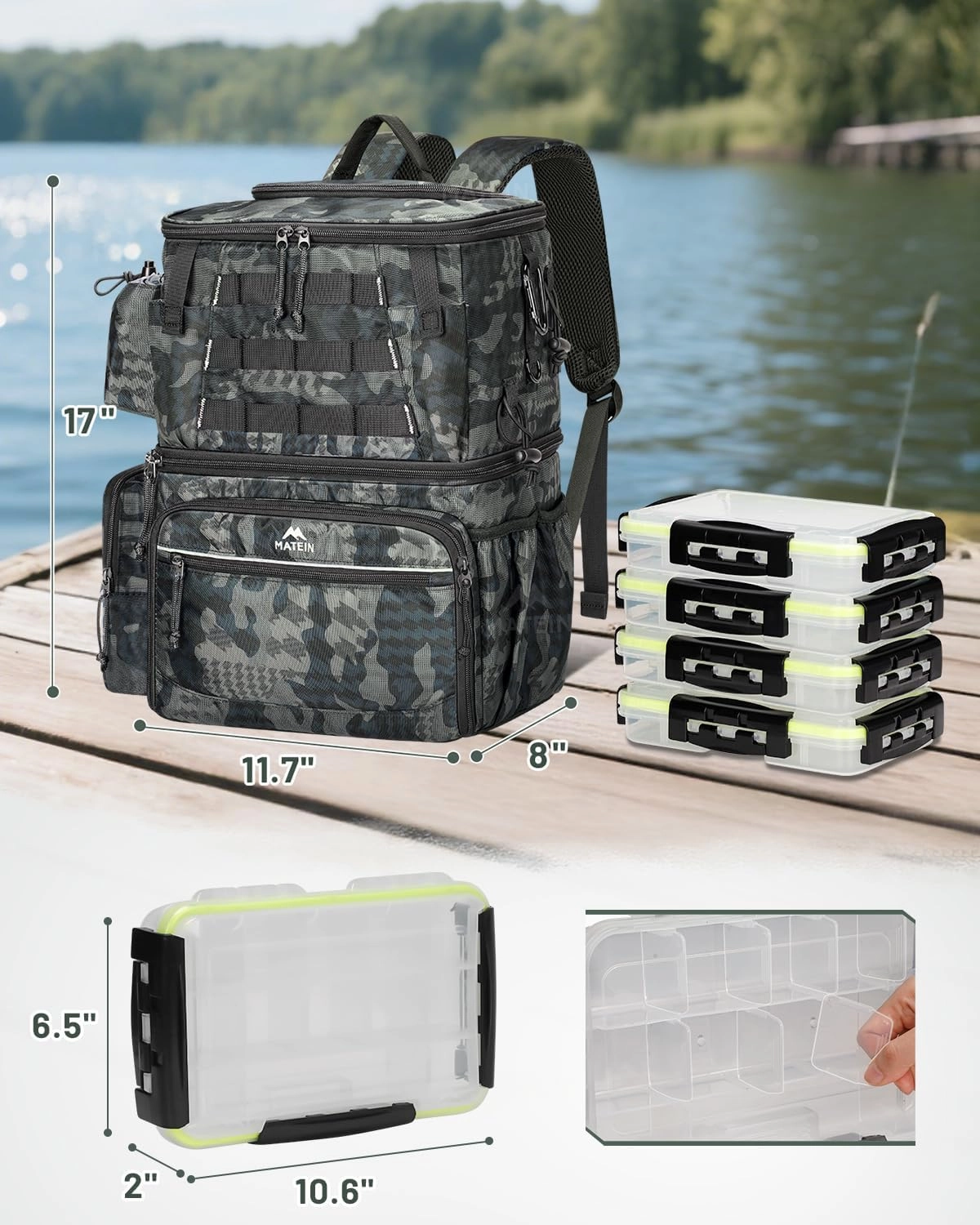 Fishing Backpack with 4 Tackle Boxes