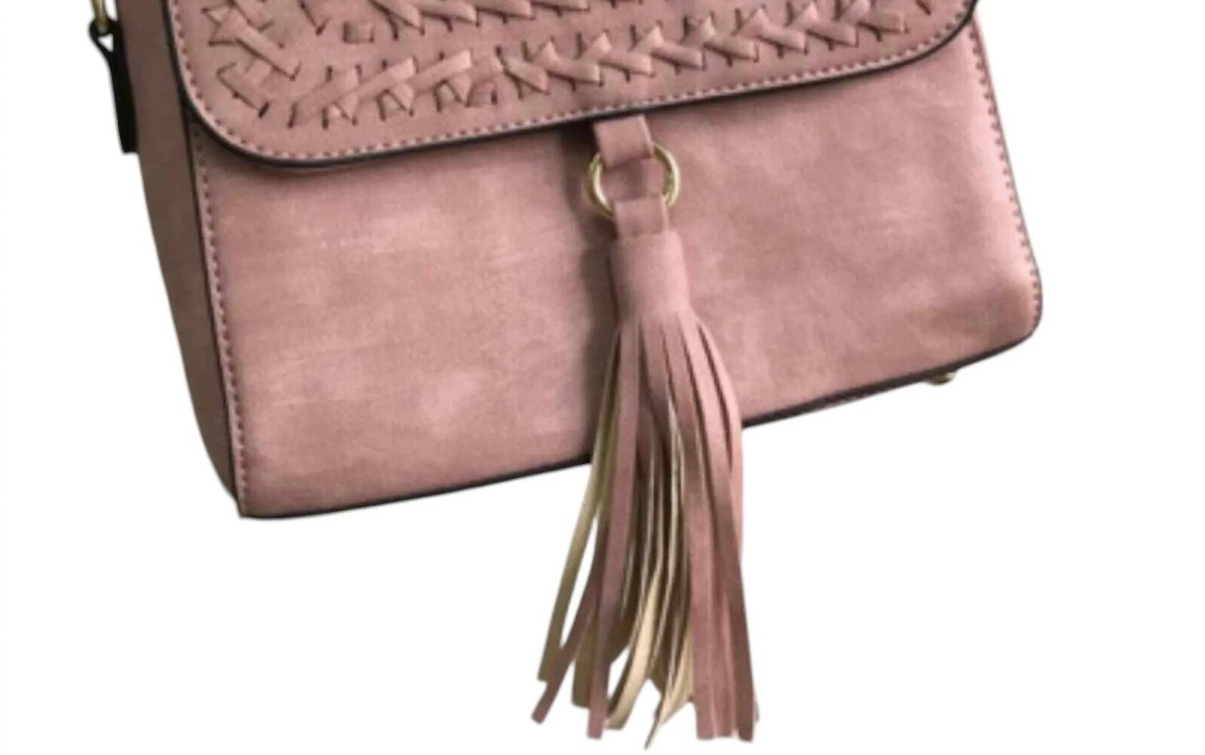 Flap Crossbody Tassel Bag In Blush Pink