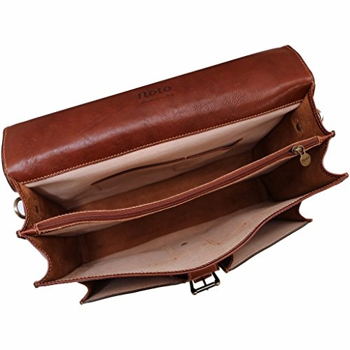 Floto Novella Roller Buckle Briefcase Messenger Bag in Full Grain Leather (Saddle Brown)