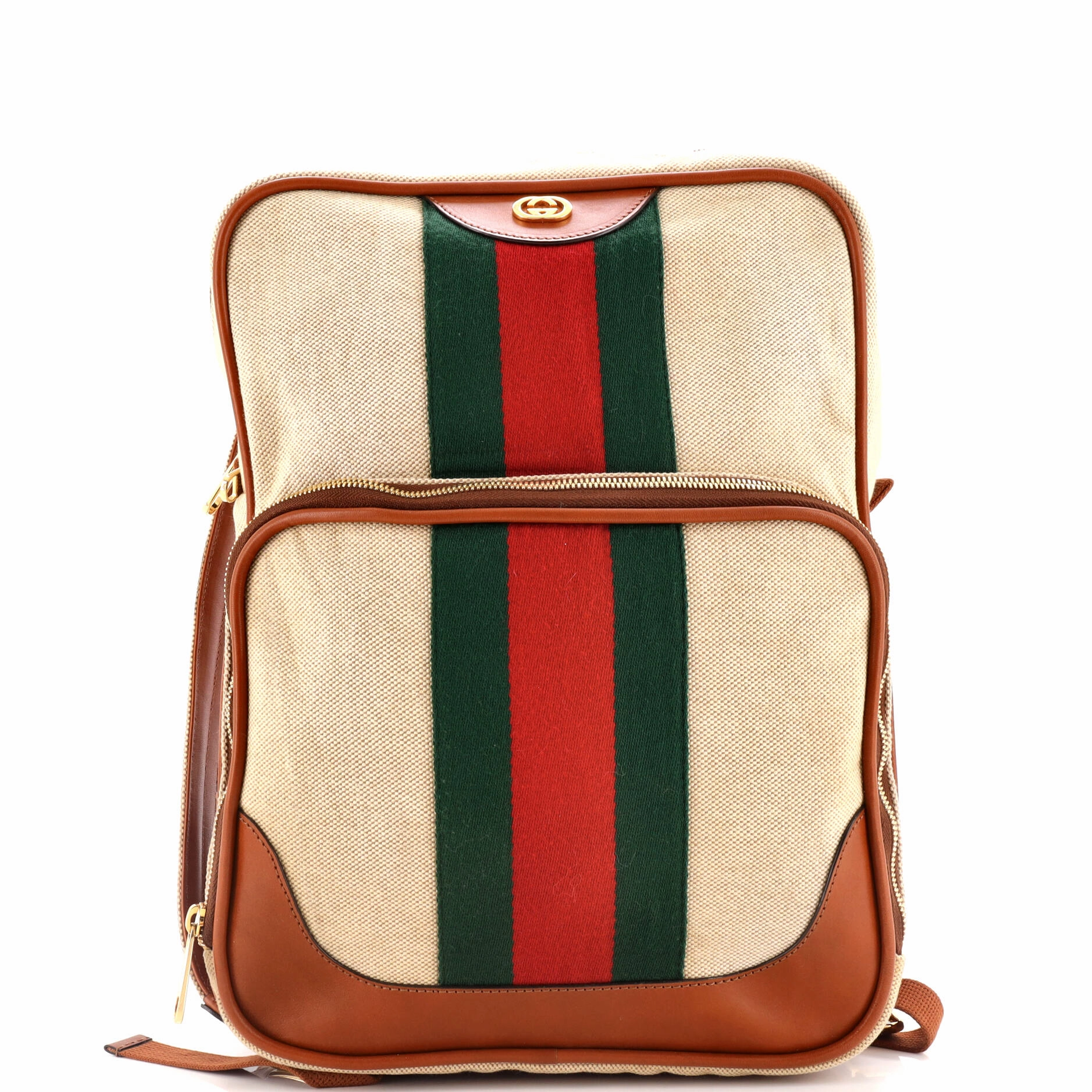 Front Pocket Backpack Vintage Web Canvas with Leather Medium