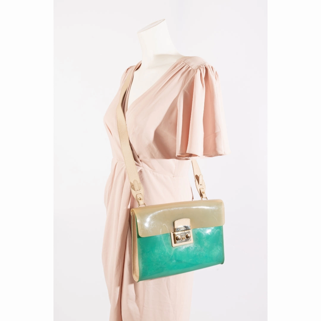 Furla Rubber and Leather Flap Pushlock Crossbody Bag