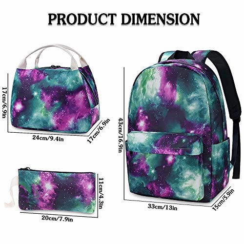 Galaxy Backpack Set 3-in-1 Kids School Bag, Junlion Laptop Backpack Lunch Bag Pencil Case for Teen Boys Girls