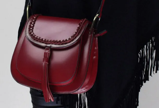 Genuine Leather handbag shoulder bag black red for women leather crossbody bag