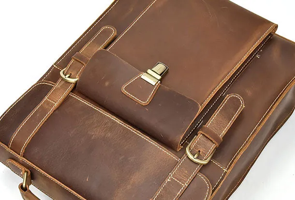 Genuine Leather Mens Cool Messenger Bag Backpack Large Black Travel Bag Hiking Bag For Men