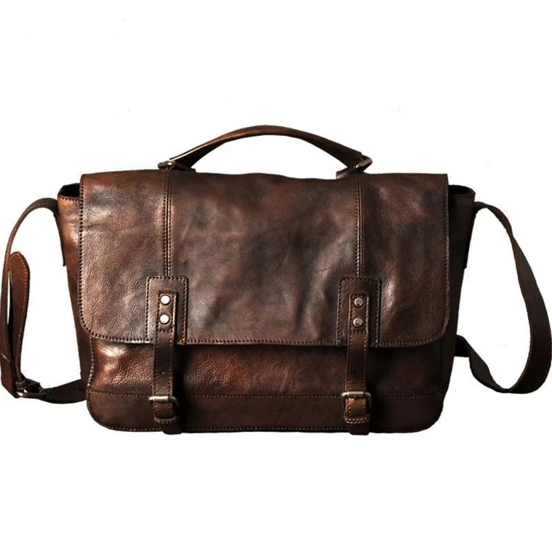 Genuine Leather Vintage Mens Cool Messenger Bag Shoulder Bag for men