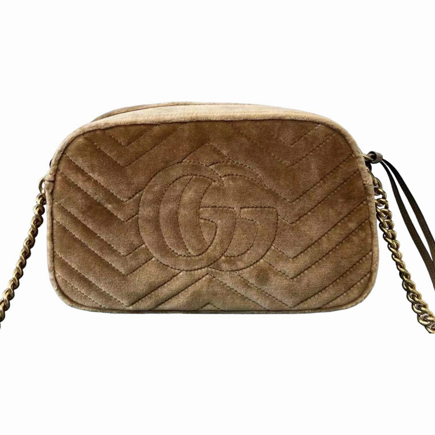 GG Marmont Small Chain Shoulder Velvet Matelasse Brown GHW
