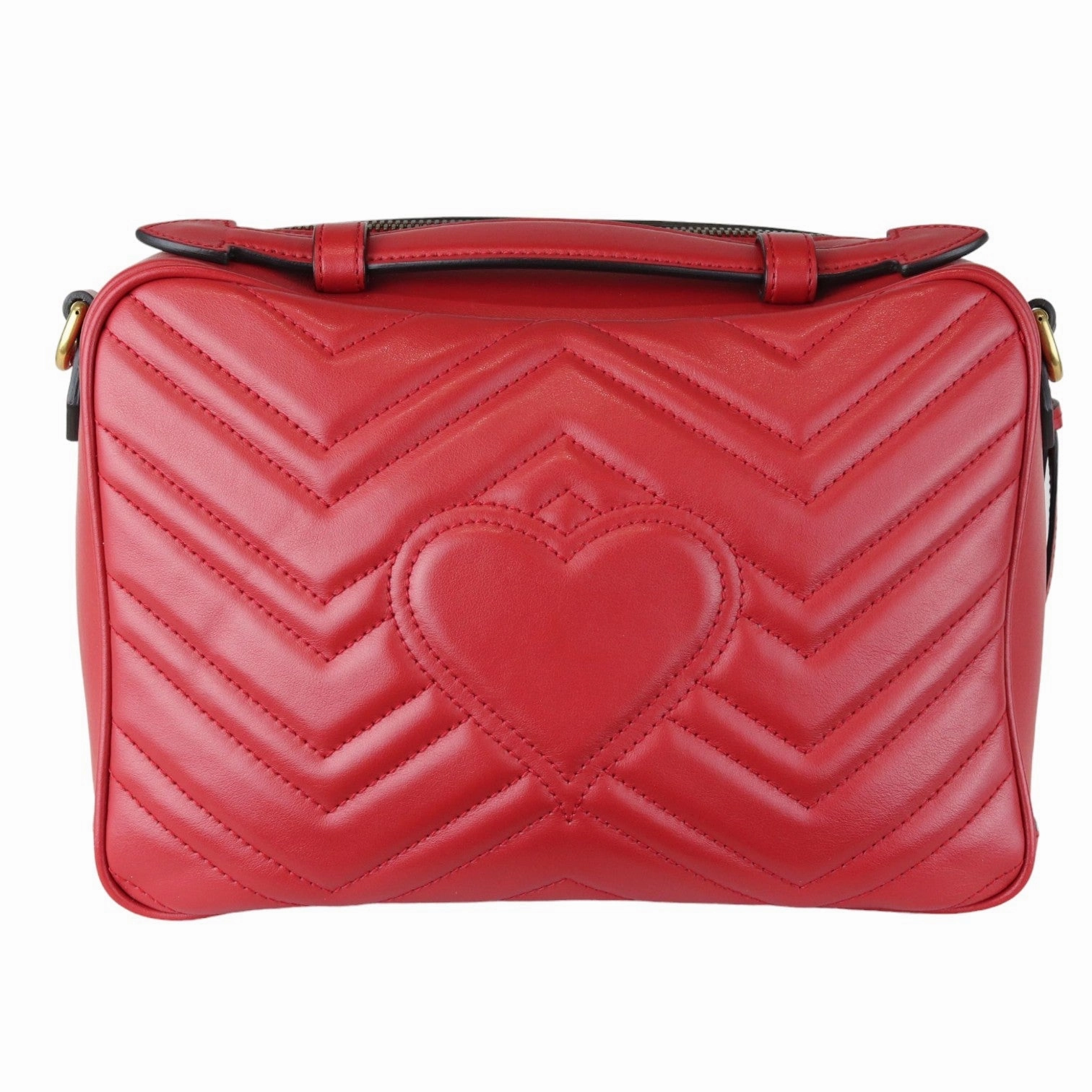 GG Marmont Top Handle Small Shoulder Calfskin Matelasse Red GHW