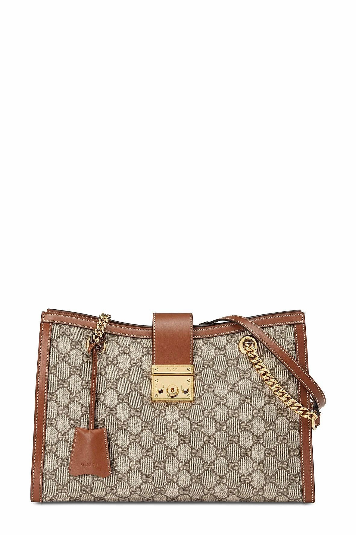 GG Supreme Padlock Medium Shoulder Bag Brown