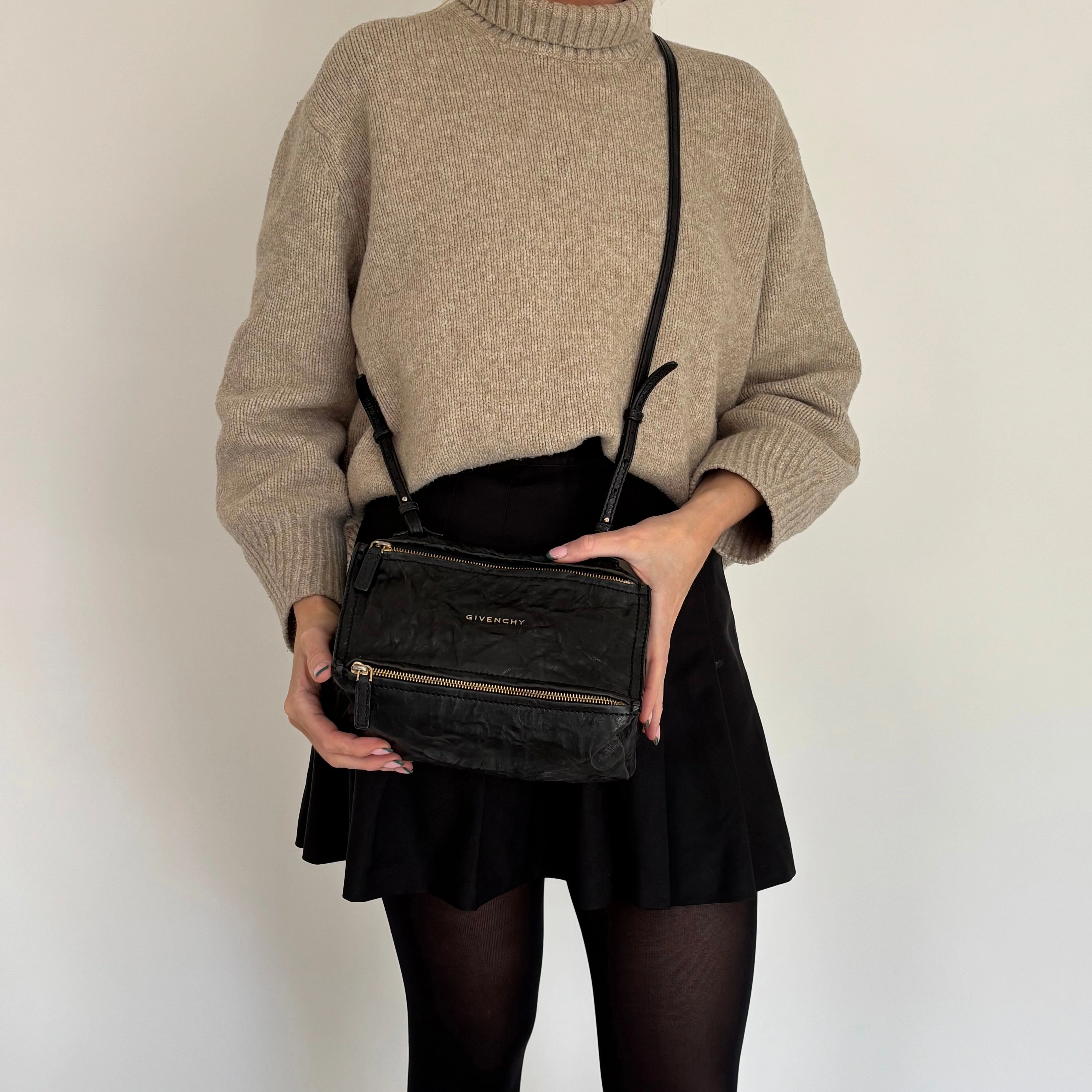 Givenchy Black Crinkled Leather Mini Pandora Crossbody