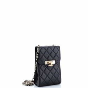 Golden Class Phone Holder Crossbody Bag Quilted Caviar