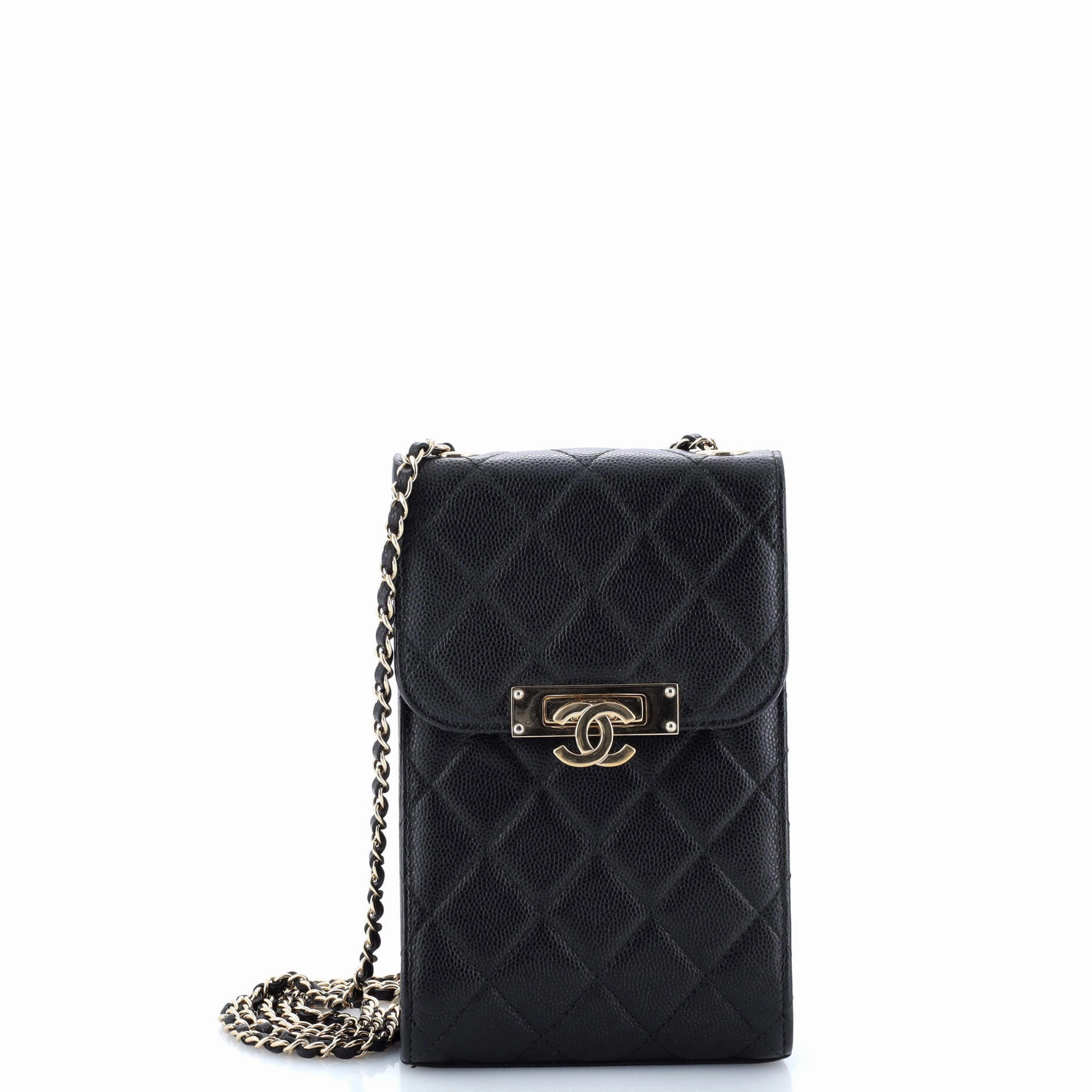 Golden Class Phone Holder Crossbody Bag Quilted Caviar