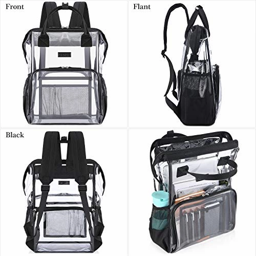 Gonex Heavy Duty Clear Backpack with Cosmetic Bag, Transparent Backpack Fits 15.6 inch Laptop for School, Work, Travel Black