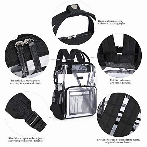 Gonex Heavy Duty Clear Backpack with Cosmetic Bag, Transparent Backpack Fits 15.6 inch Laptop for School, Work, Travel Black
