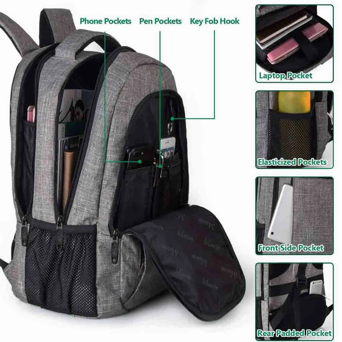 Gray Mlassic Travel Laptop Backpack