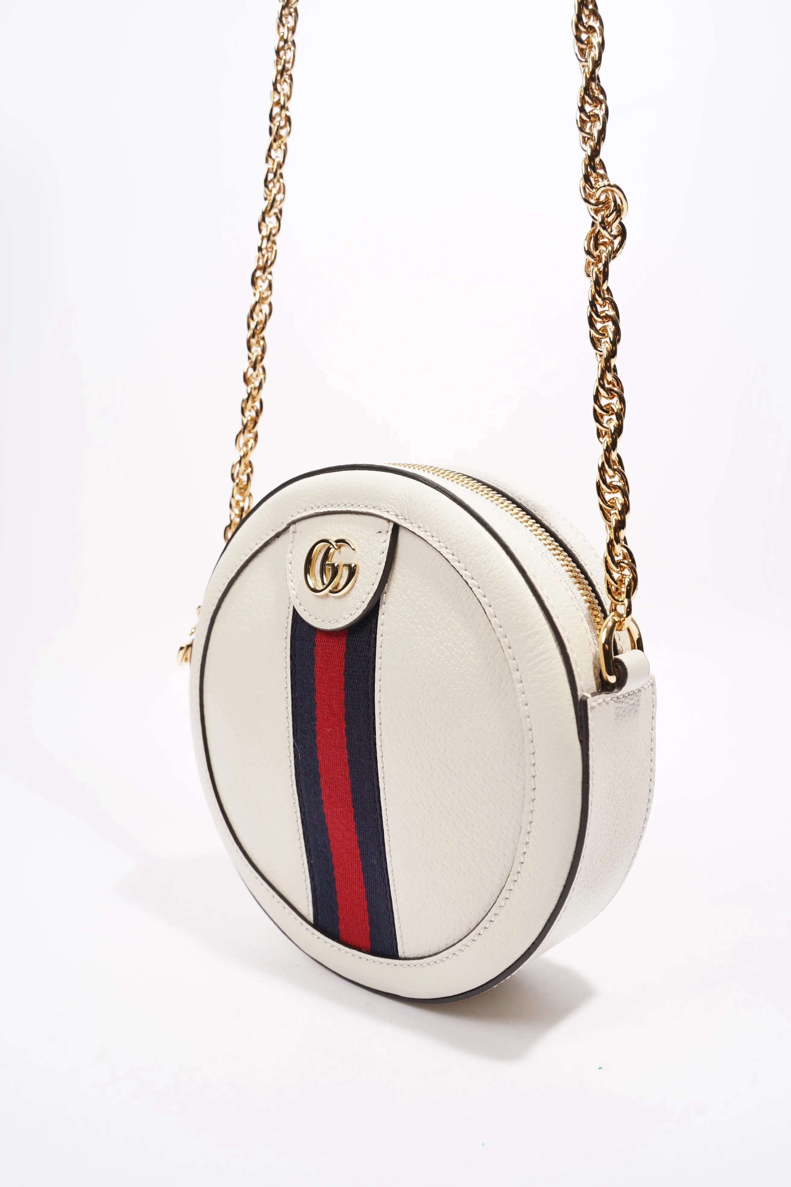 Gucci Ophidia GG Mini Round Shoulder Bag White / Blue / Red Leather
