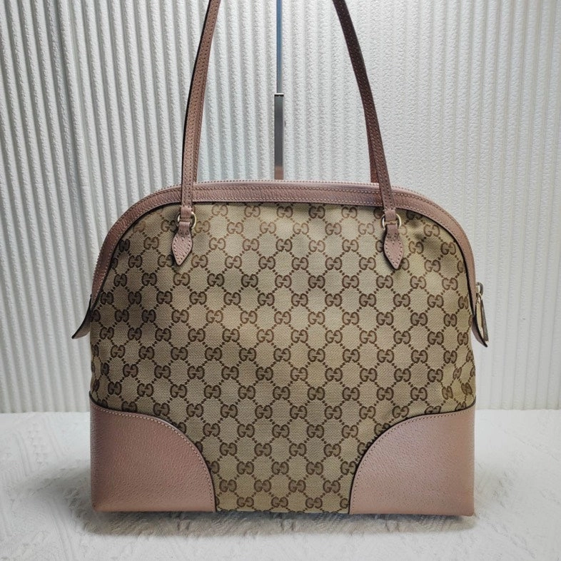 Gucci Abbey Beige Canvas Leather Shoulder Bag
