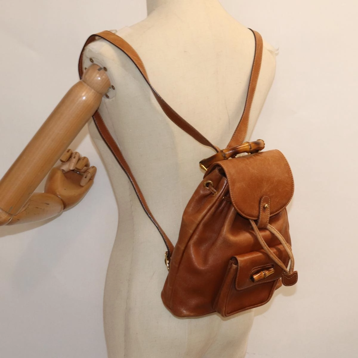 GUCCI Bamboo Backpack Leather Brown 003 1705 0030  80071