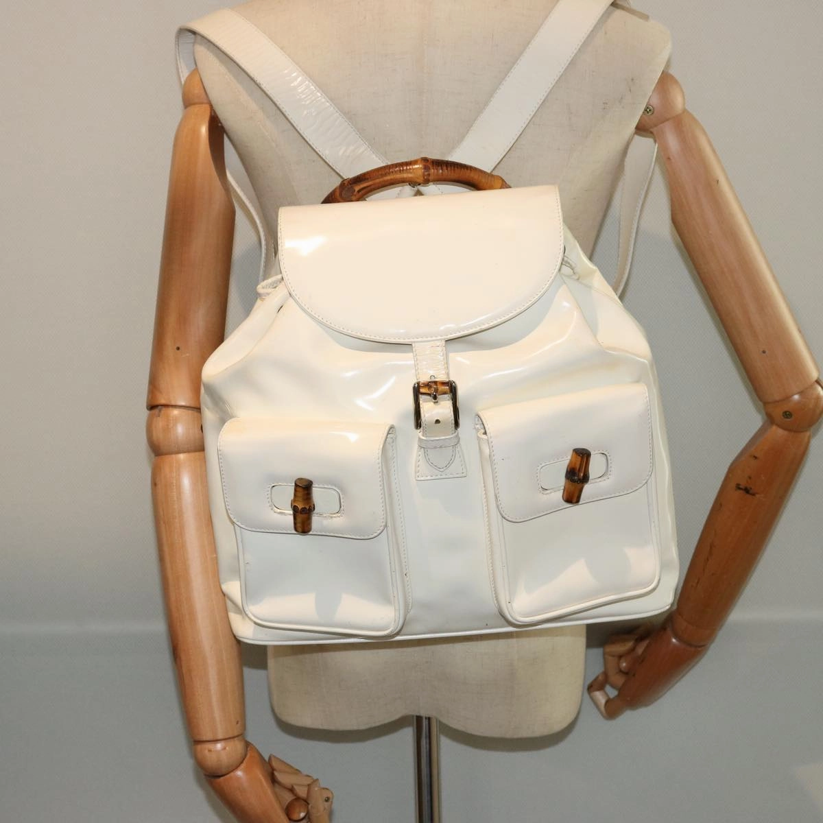 GUCCI Bamboo Backpack Patent leather White 003 2058 0016 5  75834