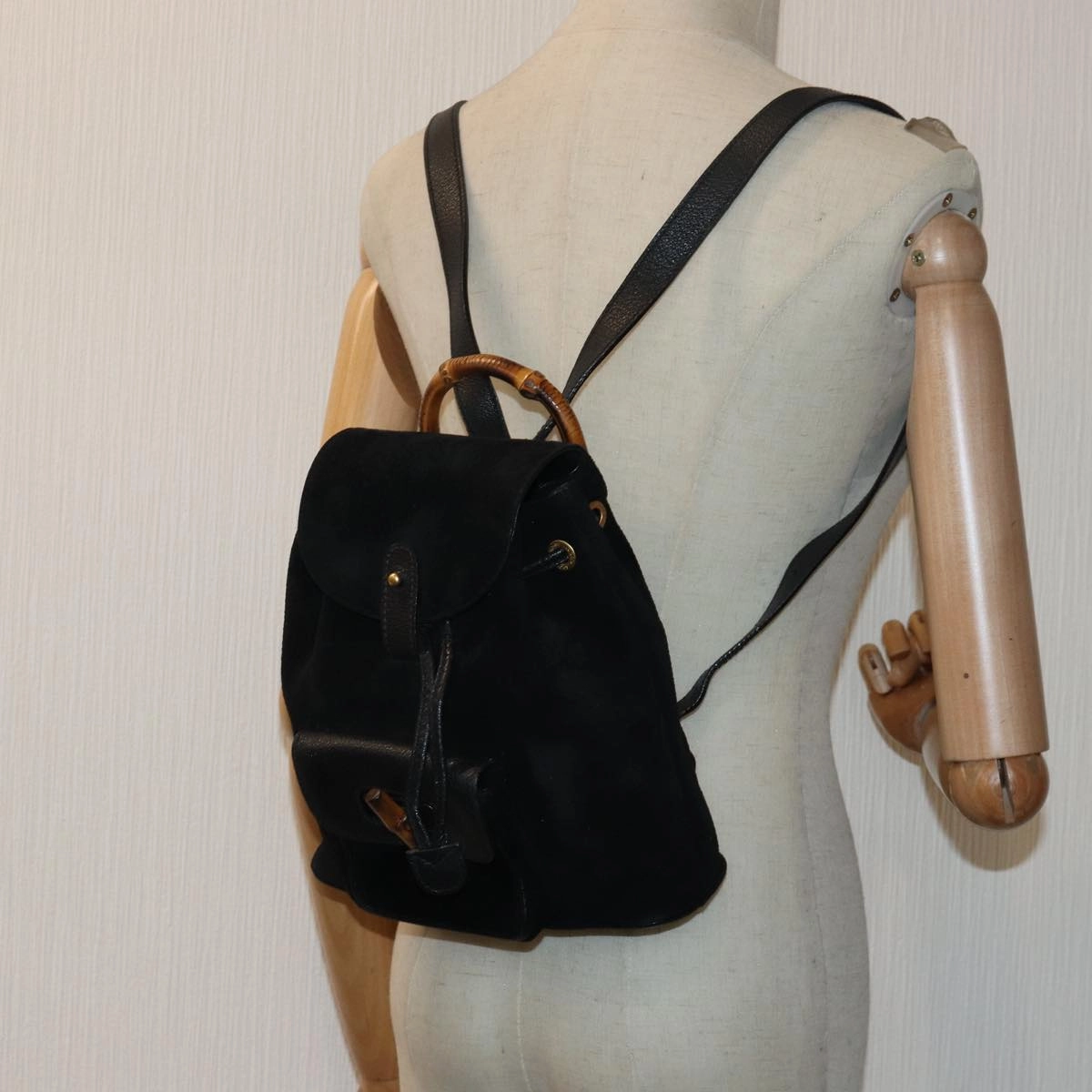 GUCCI Bamboo Backpack Suede Black 003 1956 0030  13819