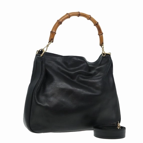 GUCCI Bamboo Shoulder Bag Leather 2way Black 001 0166 1577  84761