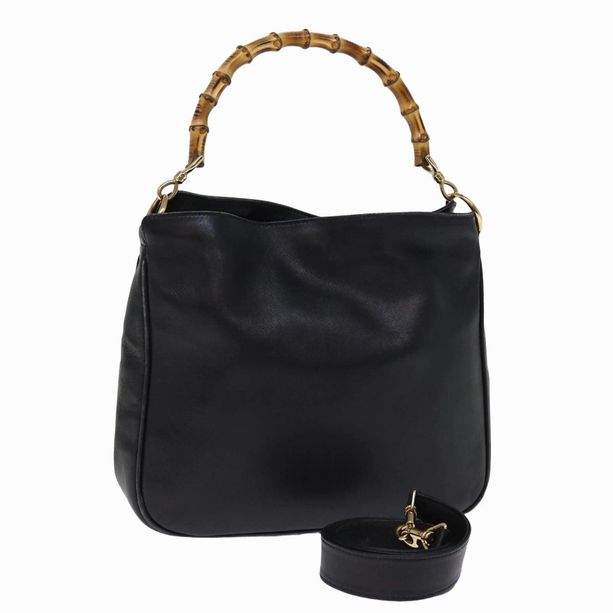 GUCCI Bamboo Shoulder Bag Leather 2way Black 001 1705 1638  th5024