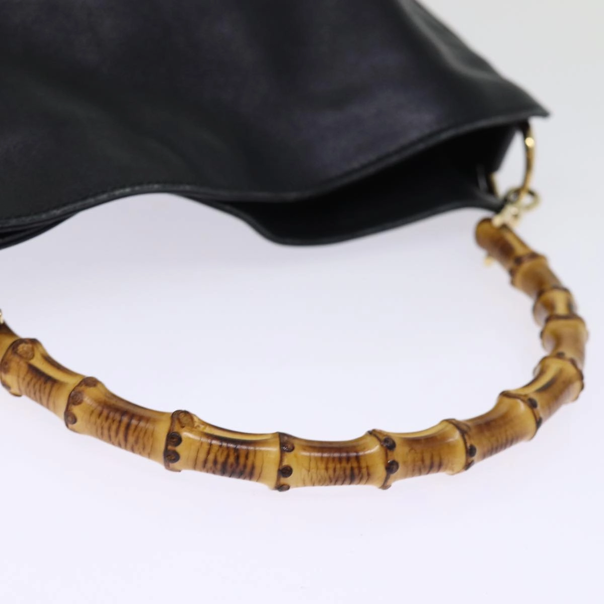 GUCCI Bamboo Shoulder Bag Leather 2way Black 001 1705 1638  th5024