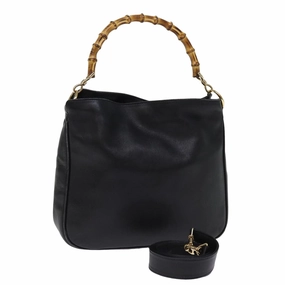 GUCCI Bamboo Shoulder Bag Leather 2way Black 001 1705 1638  th5024