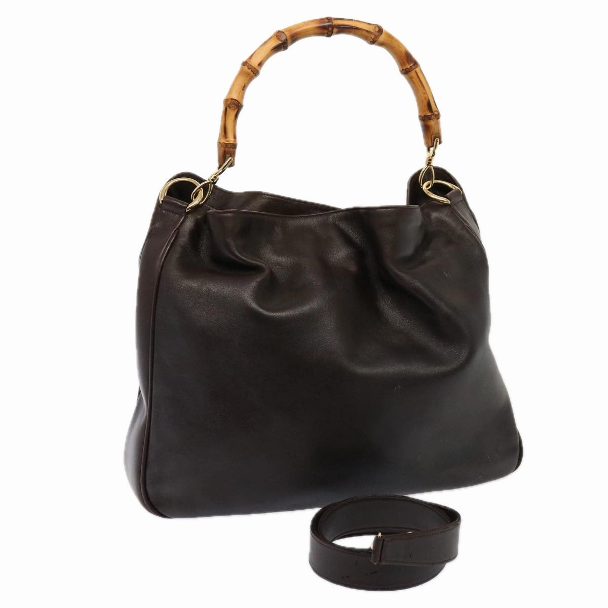 GUCCI Bamboo Shoulder Bag Leather 2way Brown 001 1677 002058  75959