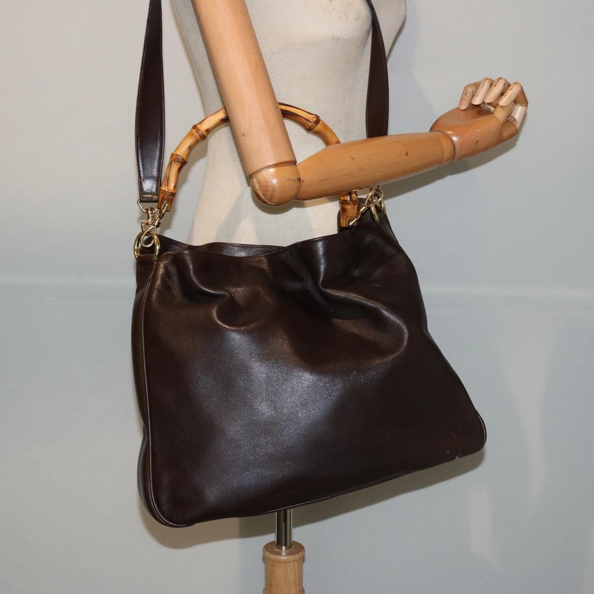 GUCCI Bamboo Shoulder Bag Leather 2way Brown 001 1677 002058  75959