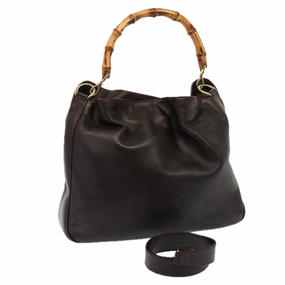 GUCCI Bamboo Shoulder Bag Leather 2way Brown 001 1677 002058  75959