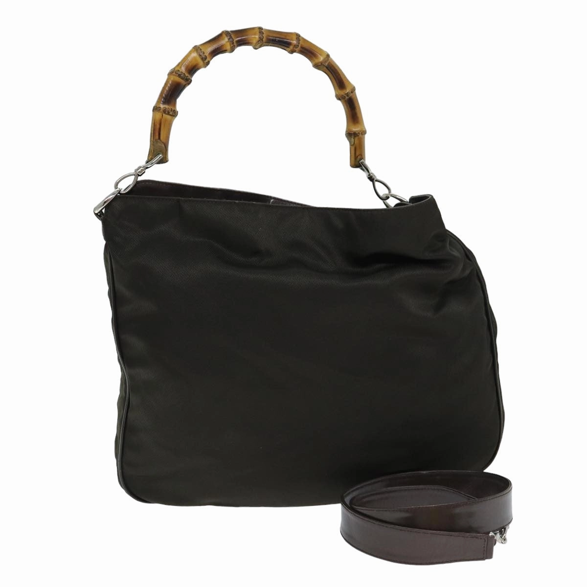 GUCCI Bamboo Shoulder Bag Nylon 2way Khaki 001 2404 1577  77677