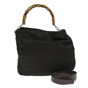 GUCCI Bamboo Shoulder Bag Nylon 2way Khaki 001 2404 1577  77677