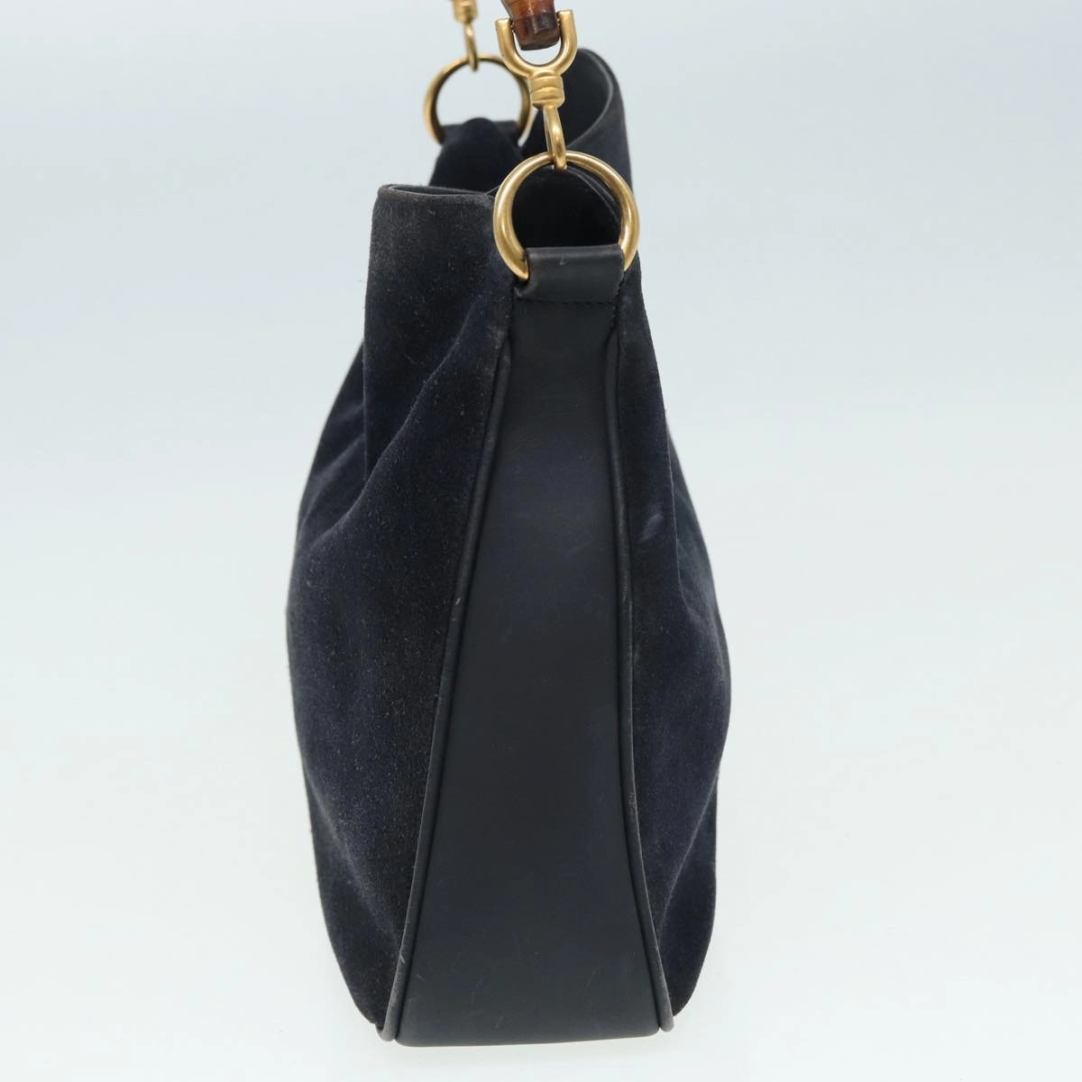 GUCCI Bamboo Shoulder Bag Suede 2way Navy 001 1014 1638 0  th5147