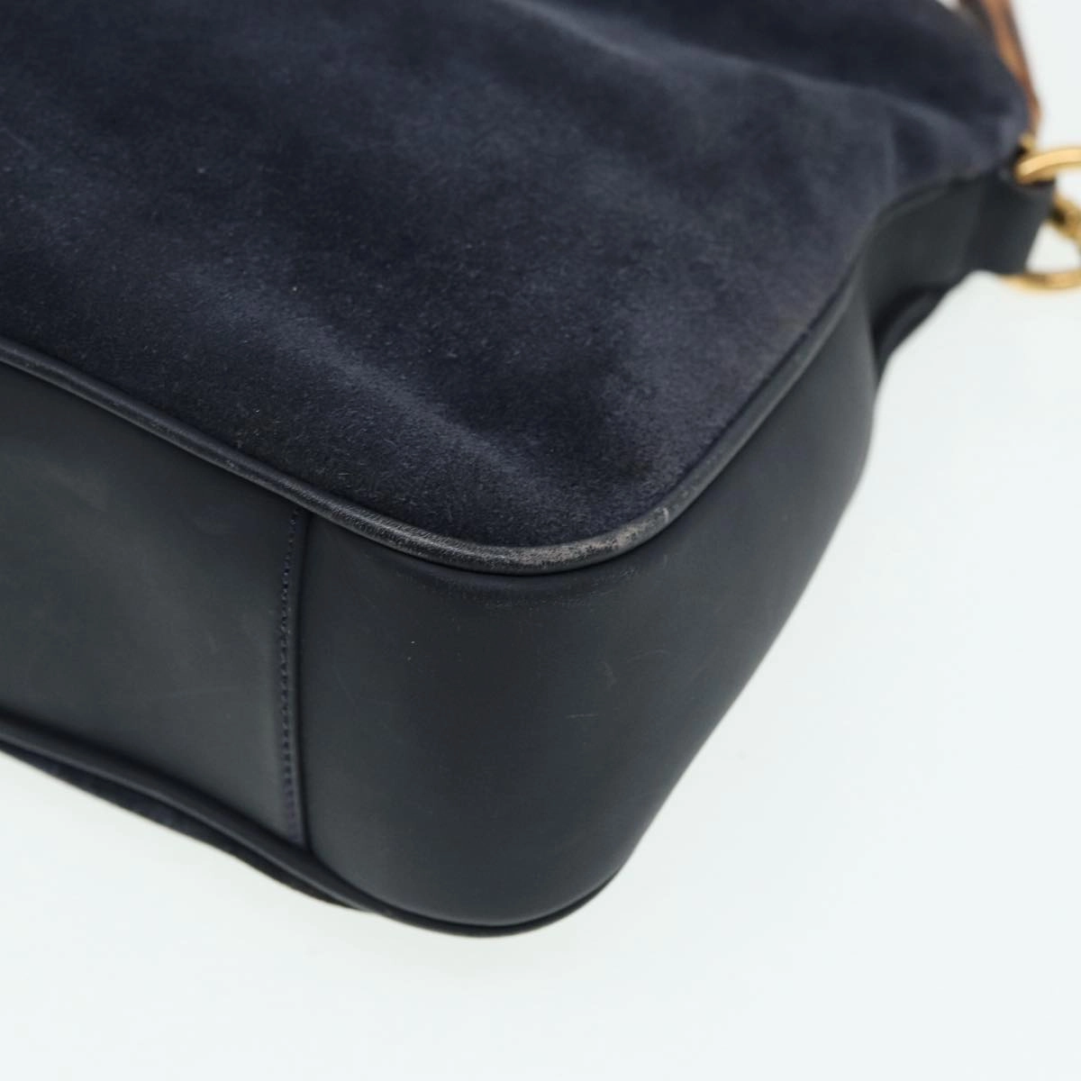 GUCCI Bamboo Shoulder Bag Suede 2way Navy 001 1014 1638 0  th5147