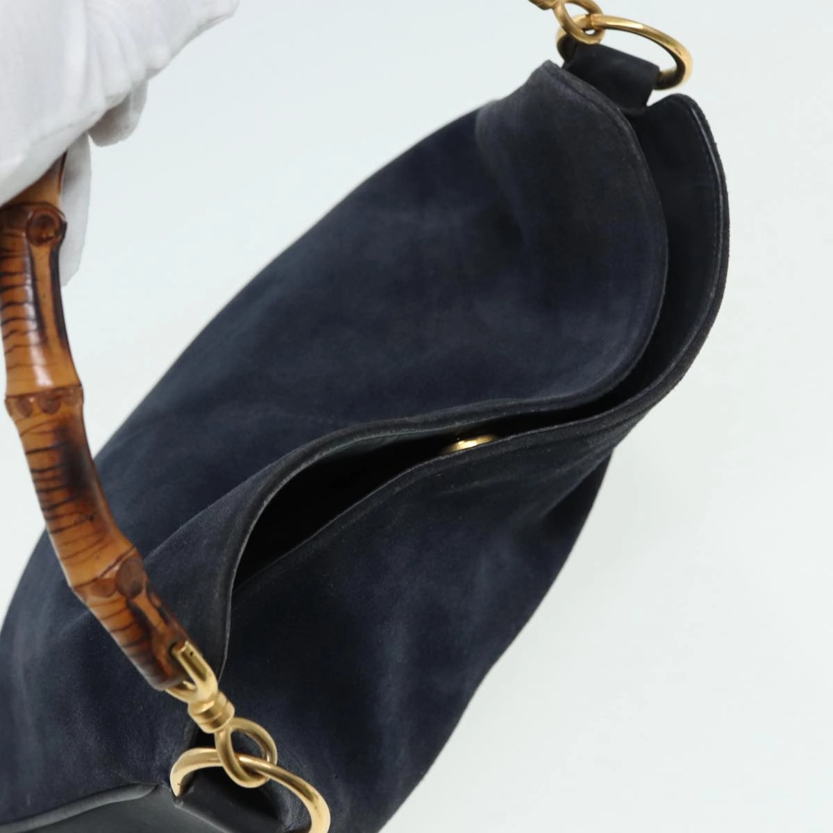 GUCCI Bamboo Shoulder Bag Suede 2way Navy 001 1014 1638 0  th5147