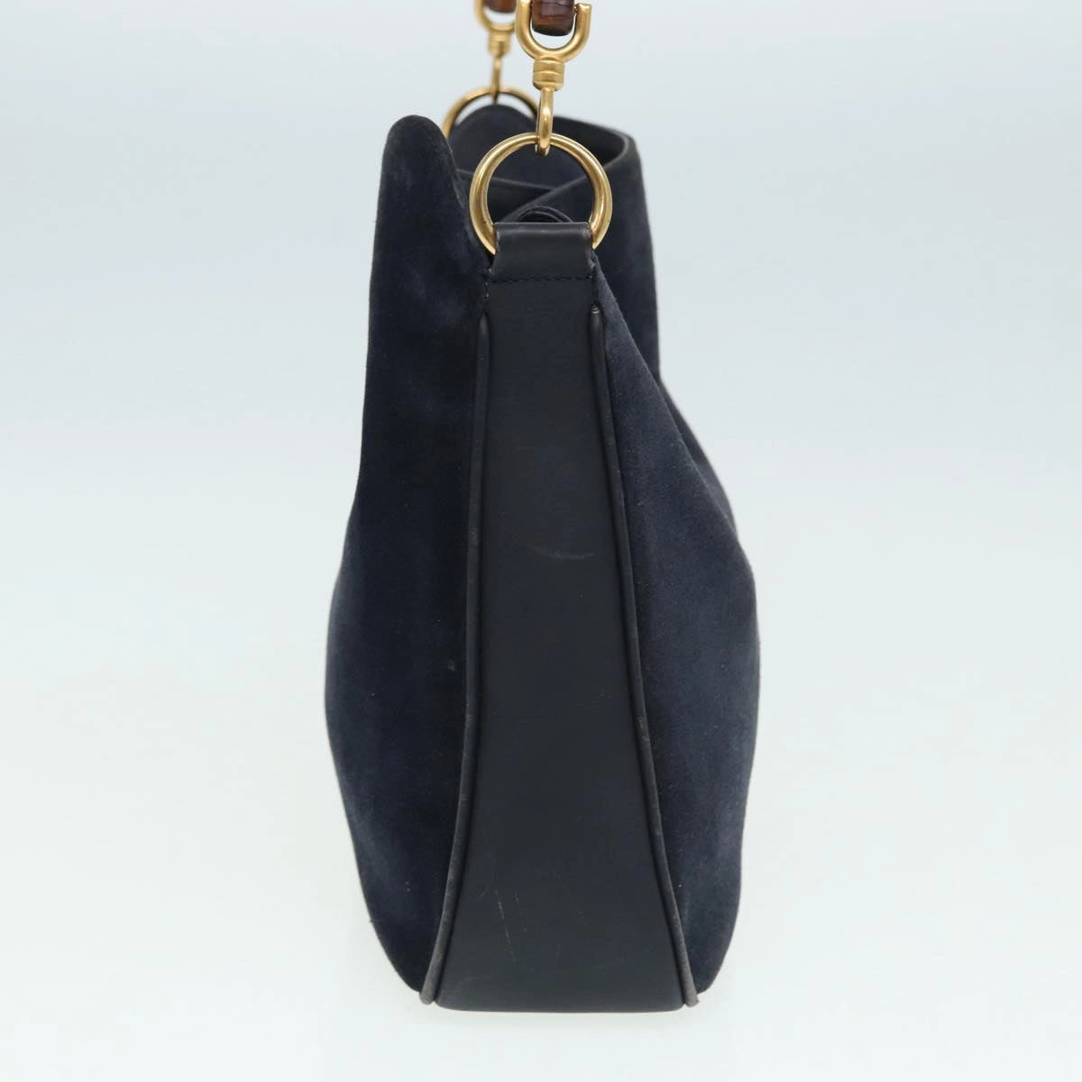 GUCCI Bamboo Shoulder Bag Suede 2way Navy 001 1014 1638 0  th5147