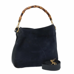 GUCCI Bamboo Shoulder Bag Suede 2way Navy 001 1014 1638 0  th5147