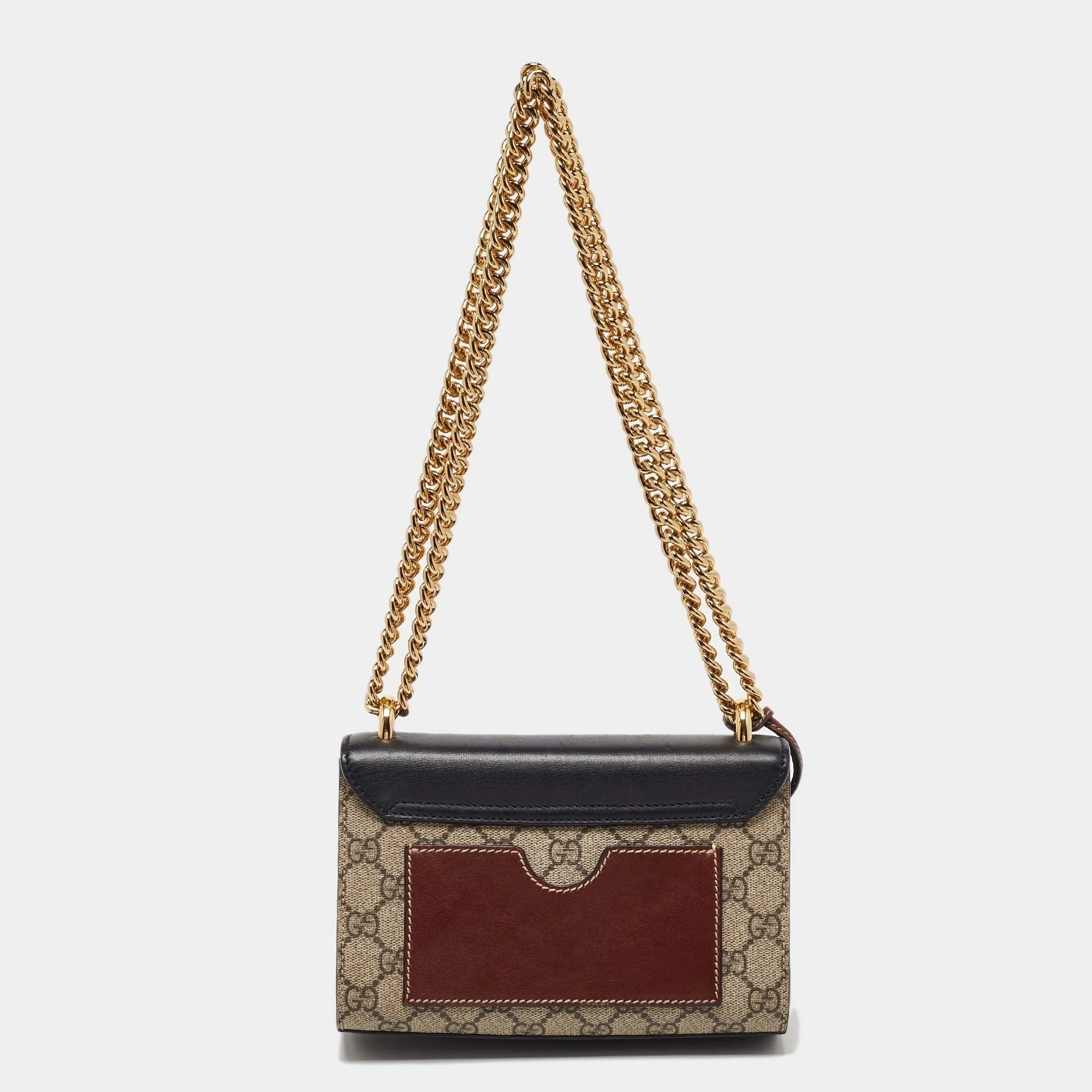 Gucci Beige/black Gg Supreme Canvas And Leather Padlock Small Shoulder Bag